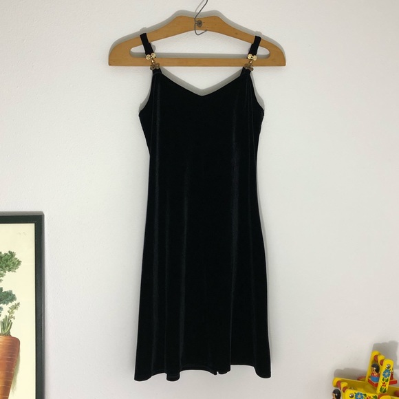Vintage Dresses & Skirts - Vintage black slinky velvet dress w/ brass claps
